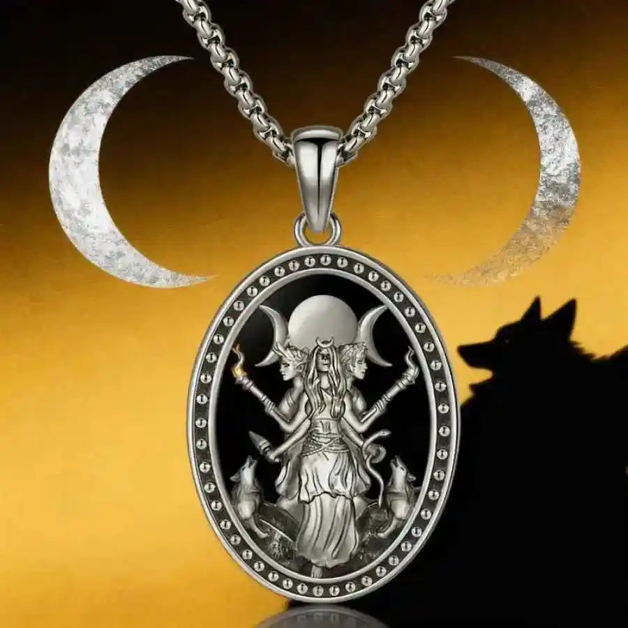 Hecate necklace, March goddess pendant ,box chain - Pedlar's Attic