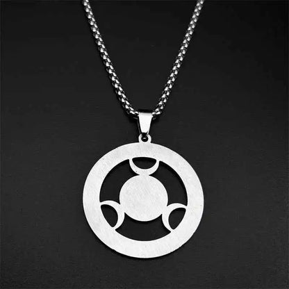 Triple Moon Goddness Hekate Wheel Stainless Steel Pendant Necklace - Pedlar's Attic