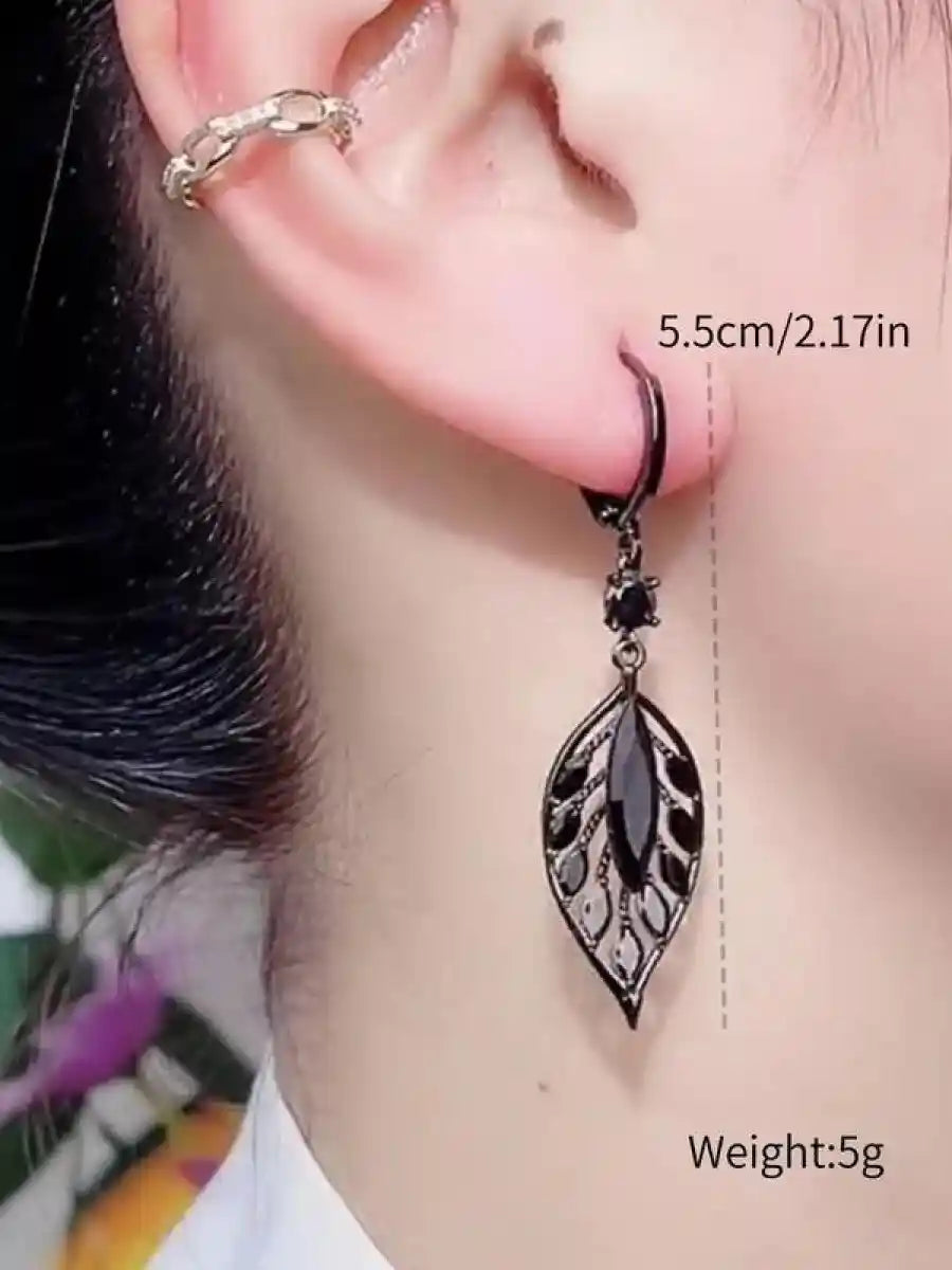 Leaf Design Artificial Zircon Decor Dangle Earrings - Pedlar's Attic