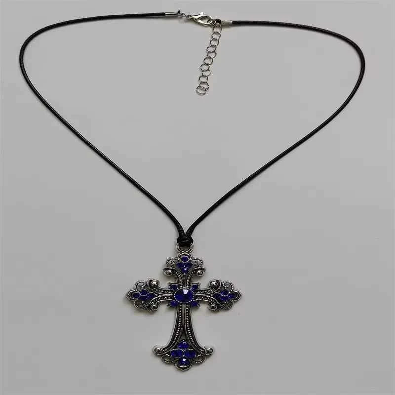 Sparkling Rhinestone Cross Choker Necklace - Bold Spiral Design for Goth & Punk Fashion Lovers - Pedlar's Attic