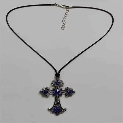 Sparkling Rhinestone Cross Choker Necklace - Bold Spiral Design for Goth & Punk Fashion Lovers - Pedlar's Attic