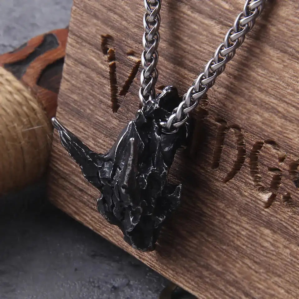 Bone & Fire — Viking Dragon Skull Pendant Necklace
