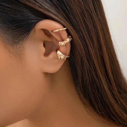 Bold & Beautiful Chunky Metal Clip Earrings Set - 3 Geometric Ear Cuffs for Trendy Women & Girls, Perfect for Y2K Style - Pedlar's Attic