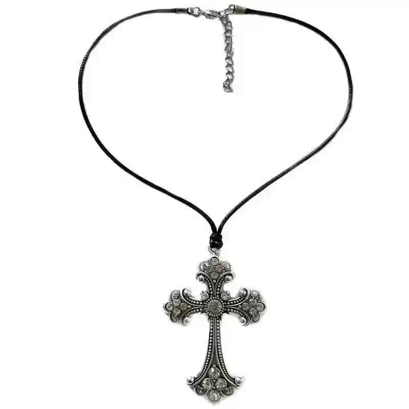 Rhinestone Cross Choker Spiral Hippie Necklace - Pedlar's Attic