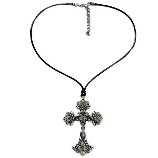 LLK SSS Detailed Rhinestone Cross Choker Spiral Hippie Necklace Goth Punk Women Fashion Statement Crucifix Charm Jewelry Gift