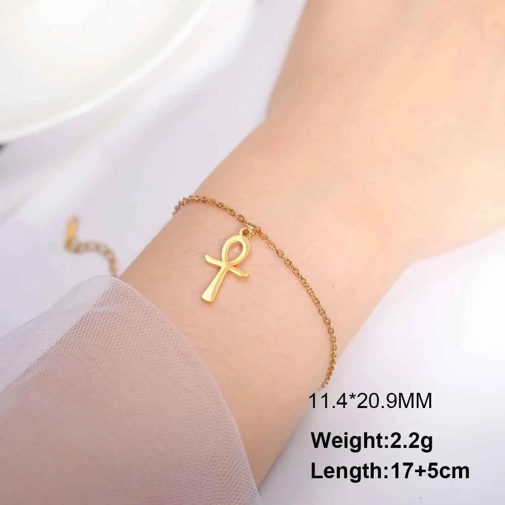 Dawapara Ankh Cross Bracelet Religious Ancient Egyptian Key To Life Prayer Amulet Supernatural Stainless Steel Jewelry