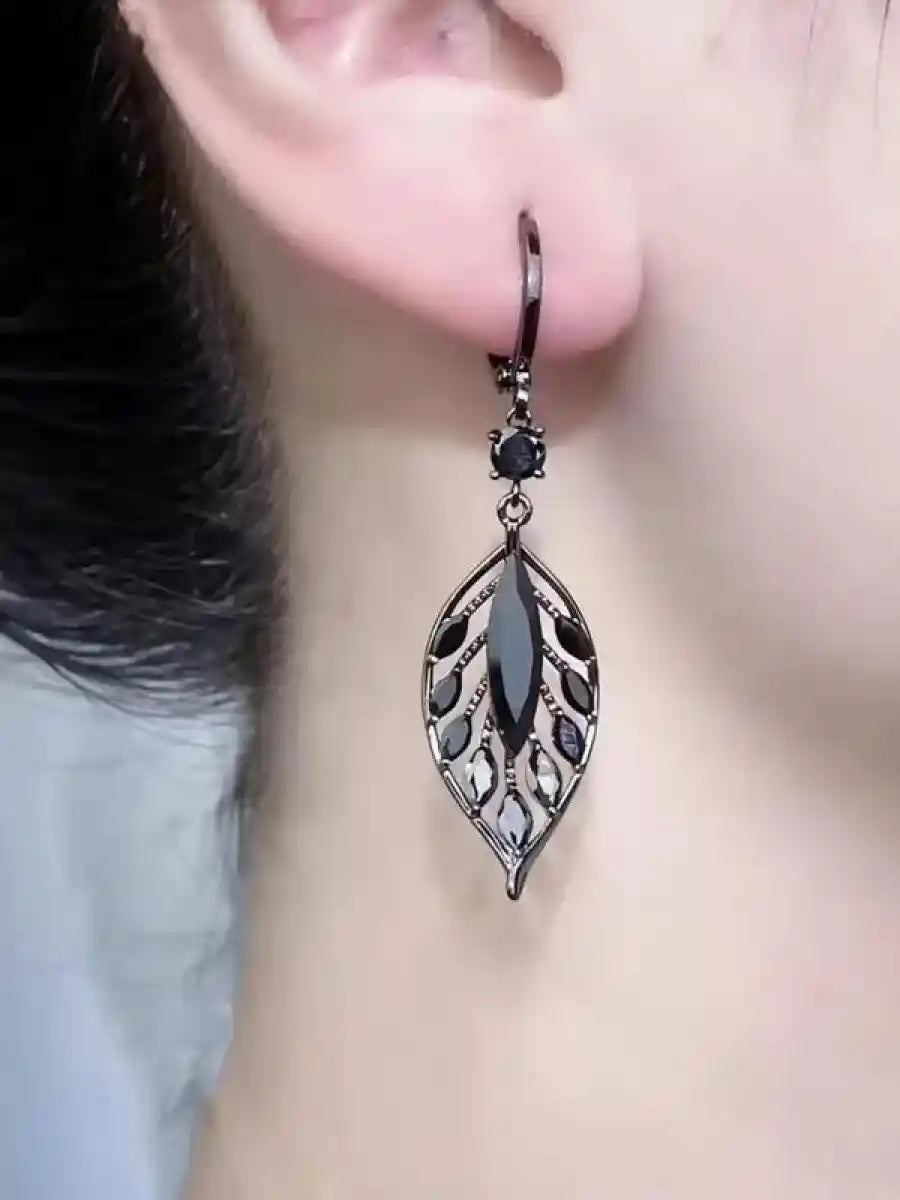 Leaf Design Artificial Zircon Decor Dangle Earrings - Pedlar's Attic