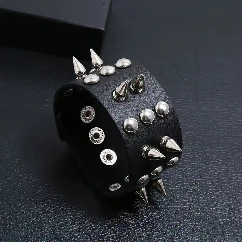 Spiked Faux Leather Bracelet - Pedlar's Attic