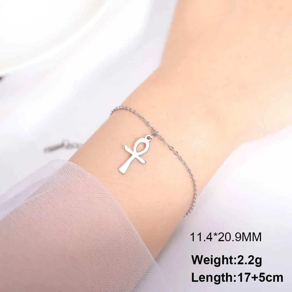 Dawapara Ankh Cross Bracelet Religious Ancient Egyptian Key To Life Prayer Amulet Supernatural Stainless Steel Jewelry