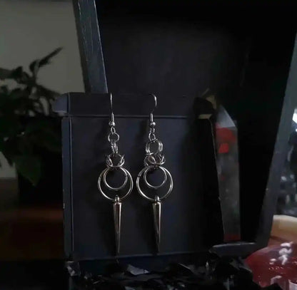Gothic Elegance Stainless Steel Double Loop Spike Chainmail Earrings - Pedlar's Attic