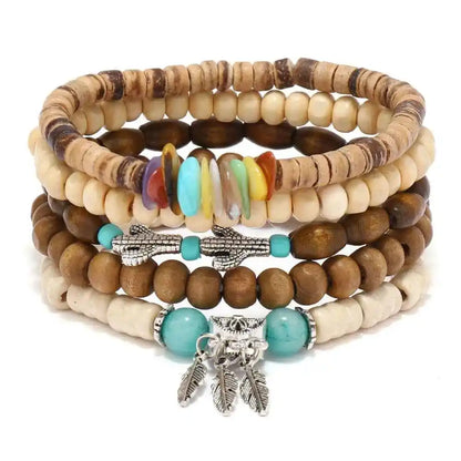 Ethnic 4-5pc/set wood bead tree Cactus Charms bracelets - Pedlar's Attic