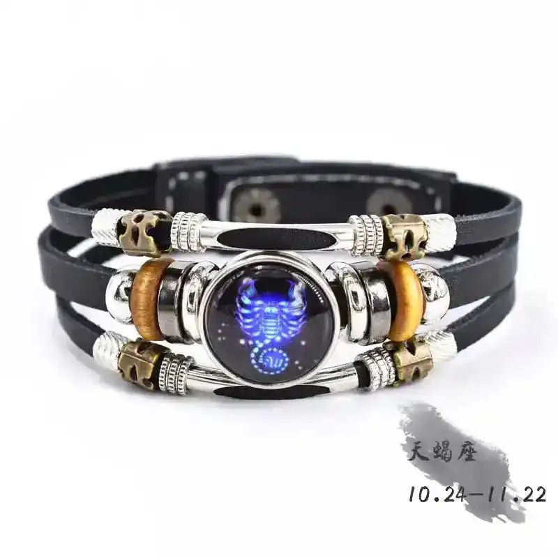 Zodiac Constellation Luminous Leather Bracelet — All 12 Signs