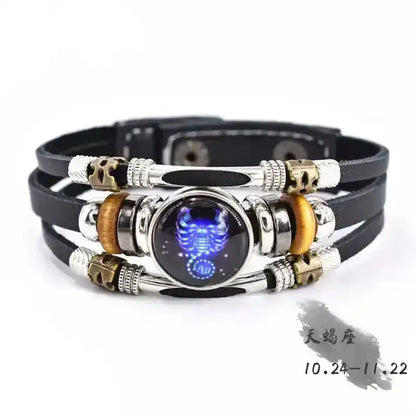 Zodiac Constellation Luminous Leather Bracelet — All 12 Signs