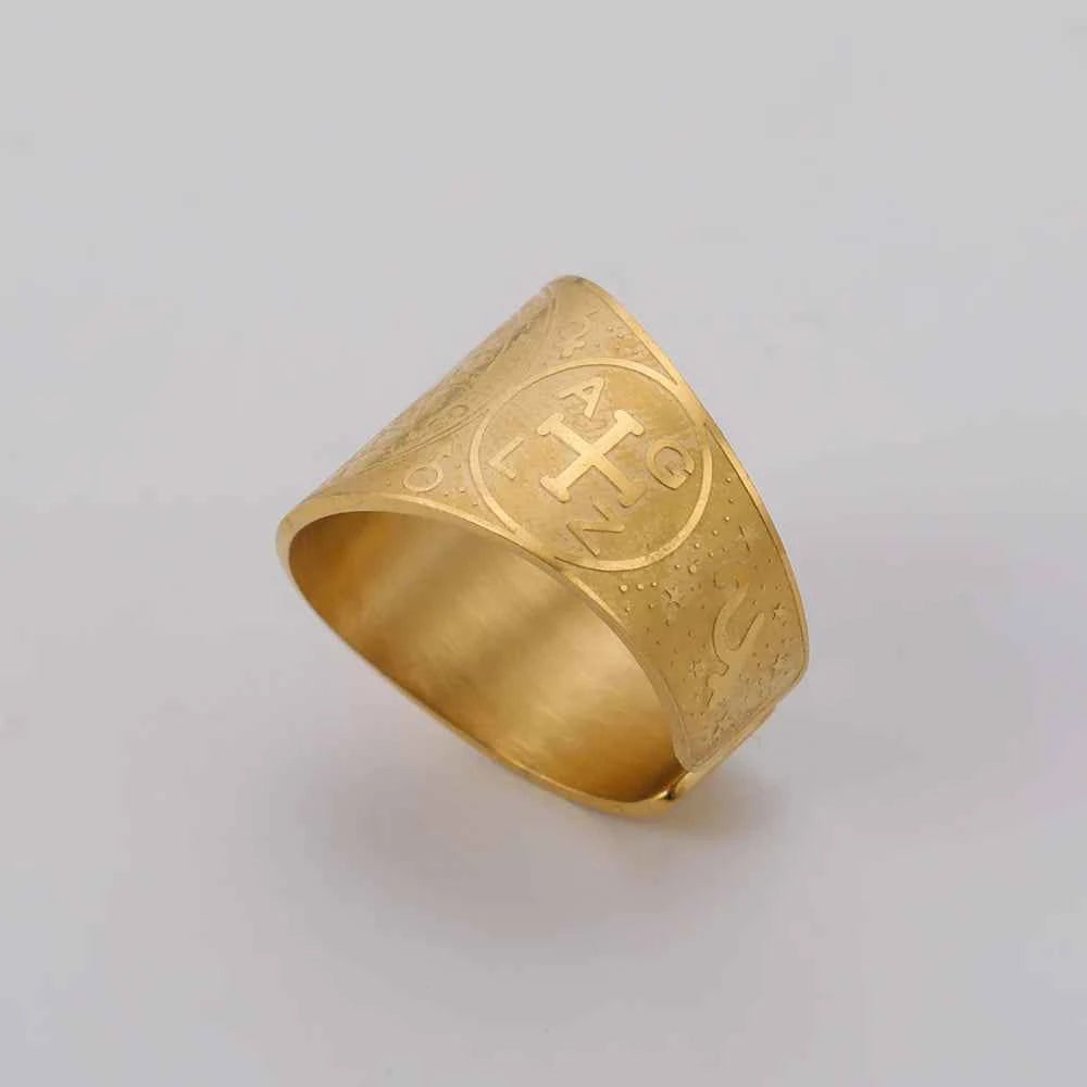 Dawapara Enochian Magic Angel Ring Solomon Kabbalah Protection Amulet Stainless Steel Hexagram Triangle Religious Jewelry