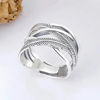 925 Sterling Silver Angel Wings Feather Ring for Women Punk Vintage Thai Silver Cross Rings Female Jewelry Gifts