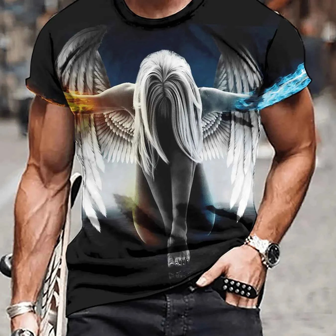 Men's Angel Graphic Print T-shirt