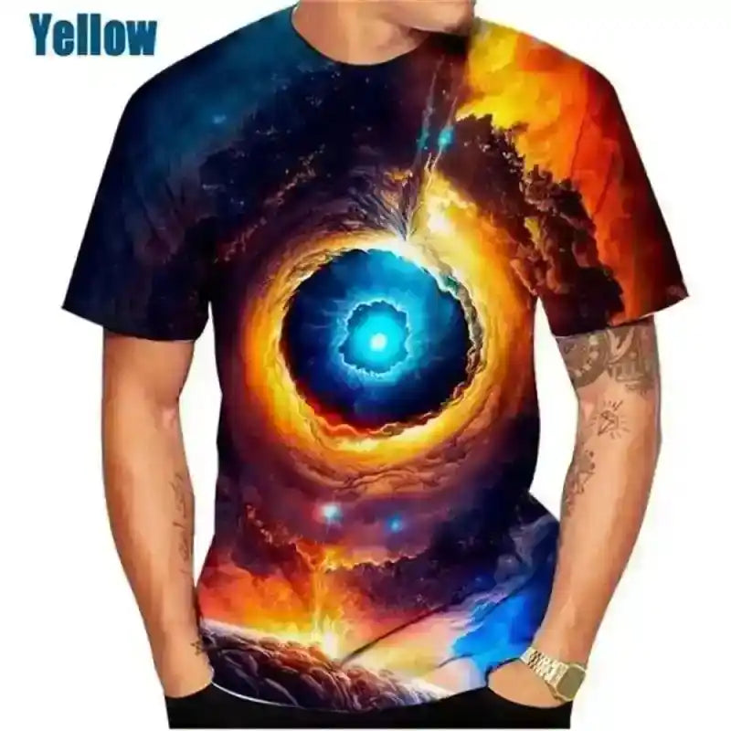 Cosmic Drift – 3D Galaxy & Space Planet Print Tee