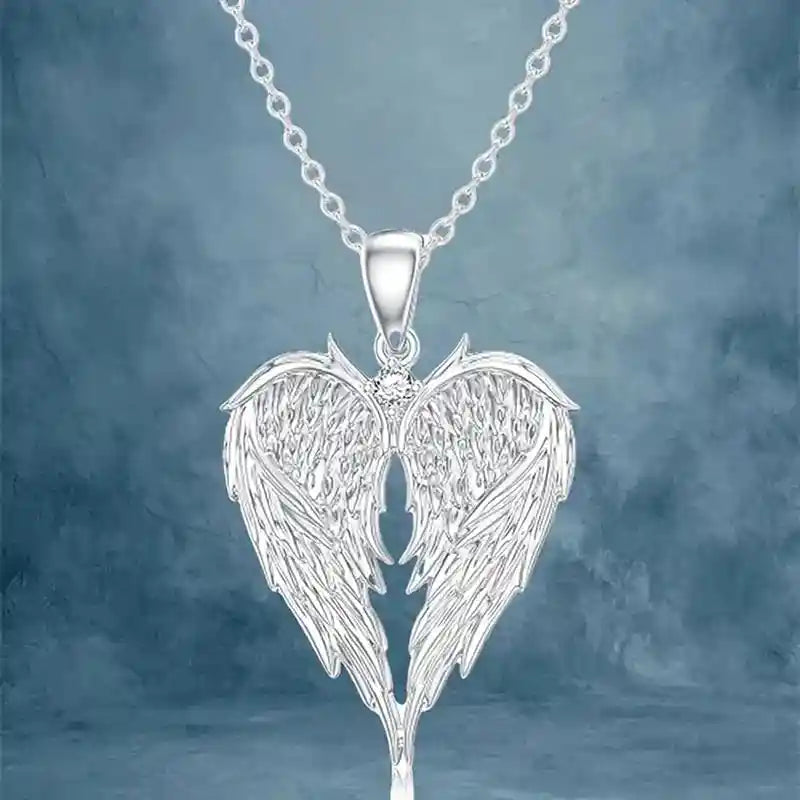 Crystal Angel Wings Heart Pendant Necklaces - Pedlar's Attic