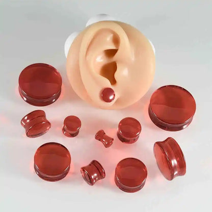 2PCS Fashin Waist Drum Green/Red Glass Ear Tunnel&Plugs Round Night Light Solid Ear Expander Strengthed Ear Weight Body Jewelry - Pedlar's Attic