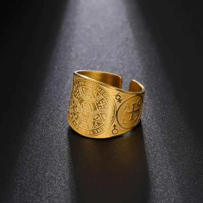 Dawapara Enochian Magic Angel Ring Solomon Kabbalah Protection Amulet Stainless Steel Hexagram Triangle Religious Jewelry - Pedlar's Attic