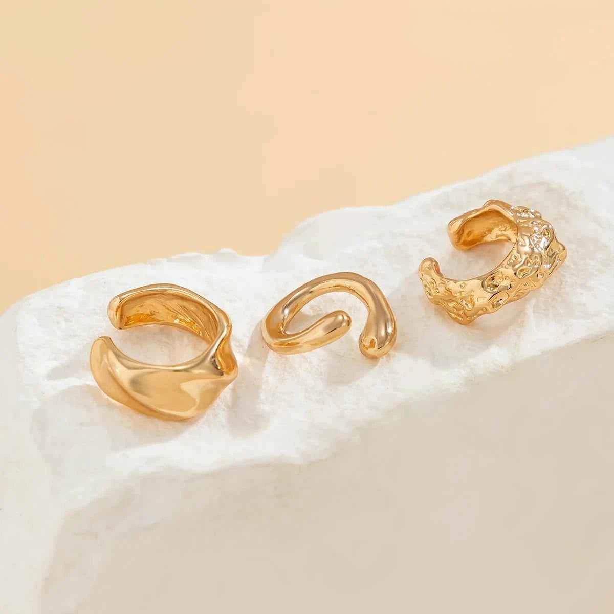 Bold & Beautiful Chunky Metal Clip Earrings Set - 3 Geometric Ear Cuffs for Trendy Women & Girls, Perfect for Y2K Style - Pedlar's Attic