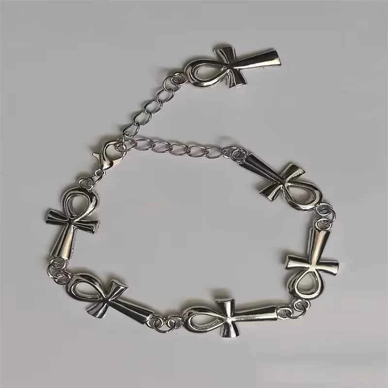 Ankh Charm Bracelet - Gothic Vampire Jewelry with Victorian Cross Links for Wicca Enthusiasts - Pedlar's Attic