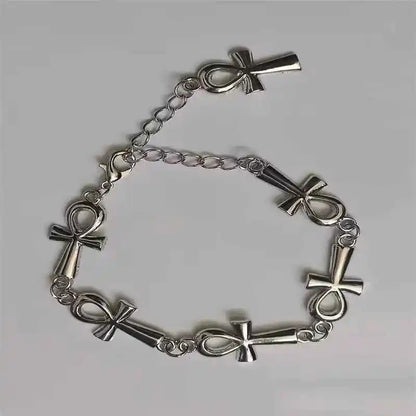 Ankh Charm Bracelet - Gothic Vampire Jewelry with Victorian Cross Links for Wicca Enthusiasts - Pedlar's Attic