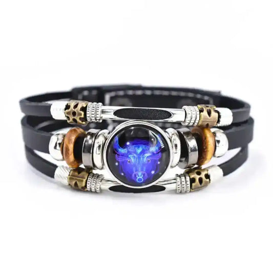 Zodiac Constellation Luminous Leather Bracelet — All 12 Signs