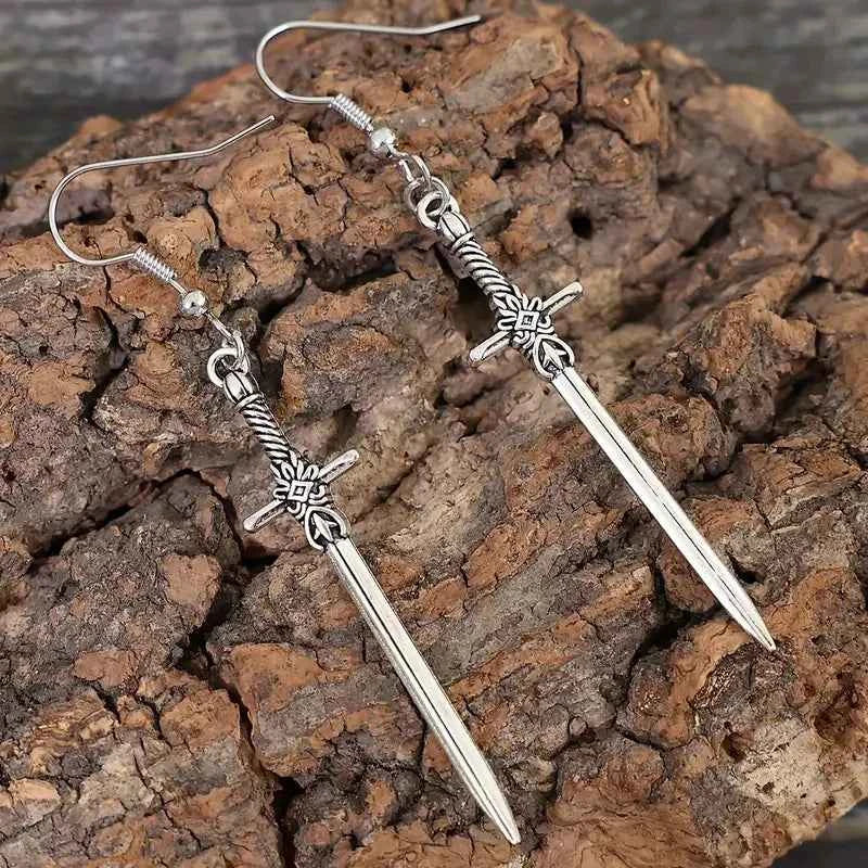 Gothic Elegance Cross Sword Dangle Earrings - Hypoallergenic Vintage-Inspired Jewelry for Unique Women - Pedlar's Attic