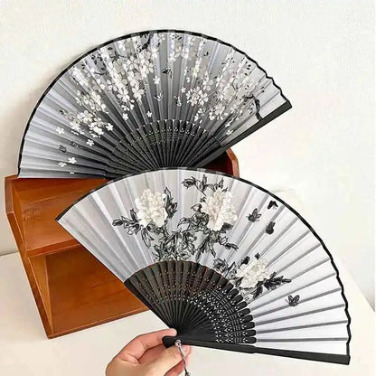 Elegant Essence Bamboo Silk Fan - Chic Black Folding Hand Fan for Dance & Summer Parties, Ideal Gift for Women - Pedlar's Attic