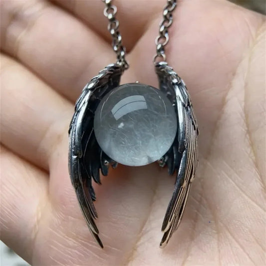 The Ghost Wing — Crystal Orb Wing Pendant Necklace