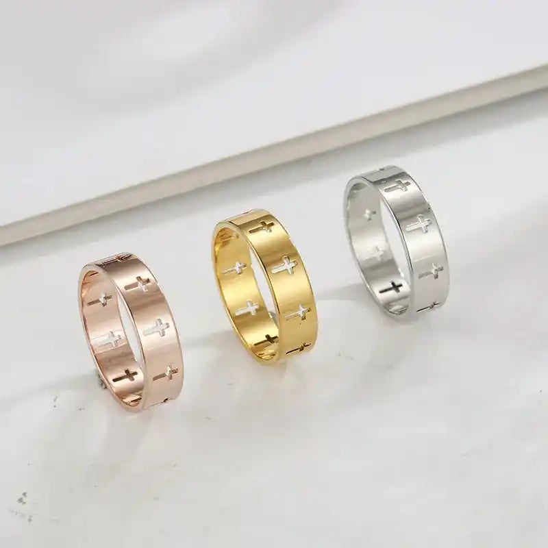 Bound by the Cross — Gothic Stainless Steel Couple Ring