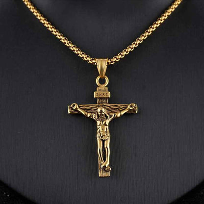 Religious Jesus Cross Stainless Steel Necklace For Men Fashion Gold Silver Color Cross Pendent With Chain Necklace Jewelry Gift - Pedlar's Attic