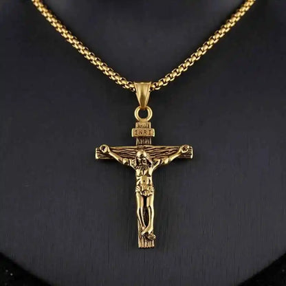 Religious Jesus Cross Stainless Steel Necklace For Men Fashion Gold Silver Color Cross Pendent With Chain Necklace Jewelry Gift - Pedlar's Attic