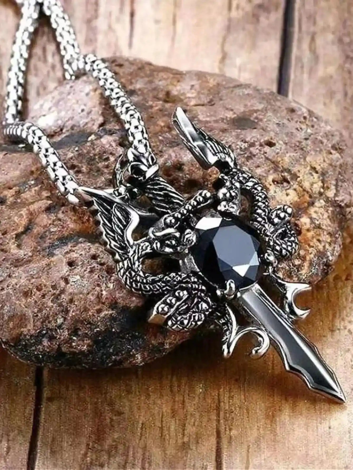 Gothic Style Ancient Silver-color Evil Dragon Gem Pendant Necklace - Pedlar's Attic