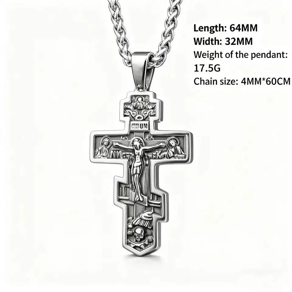 The Eternal Cross — Orthodox Jesus Pendant Necklace in Stainless Steel