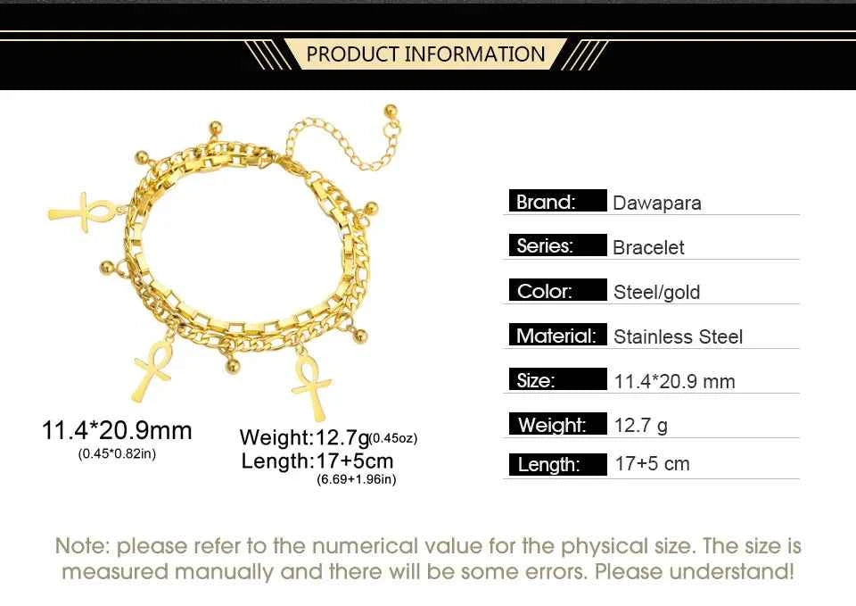 Dawapara Ankh Cross Bracelet Religious Ancient Egyptian Key To Life Prayer Amulet Supernatural Stainless Steel Jewelry