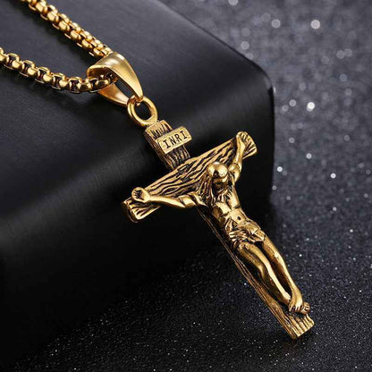 Religious Jesus Cross Stainless Steel Necklace For Men Fashion Gold Silver Color Cross Pendent With Chain Necklace Jewelry Gift - Pedlar's Attic