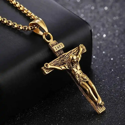 Religious Jesus Cross Stainless Steel Necklace For Men Fashion Gold Silver Color Cross Pendent With Chain Necklace Jewelry Gift - Pedlar's Attic
