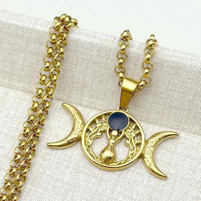 Triple Moon Goddess Necklace