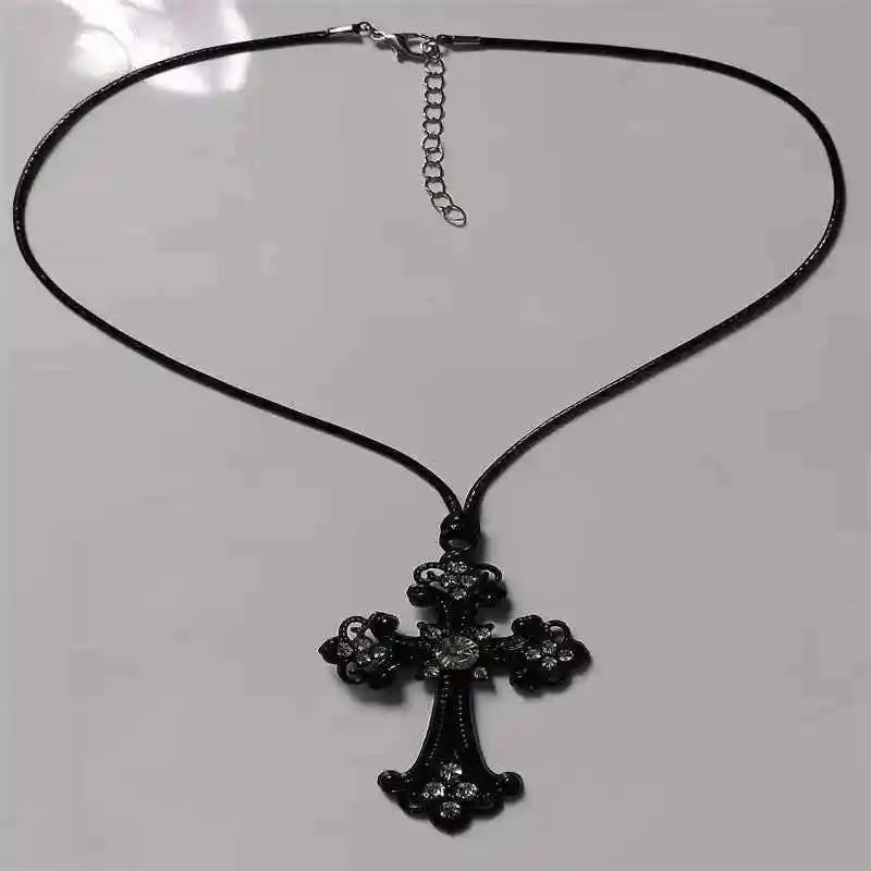 Rhinestone Cross Choker Spiral Hippie Necklace - Pedlar's Attic