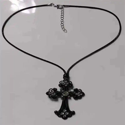 Rhinestone Cross Choker Spiral Hippie Necklace - Pedlar's Attic