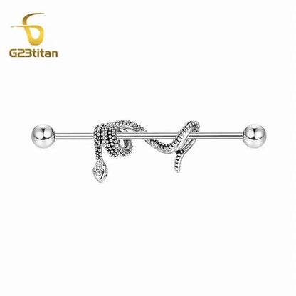 1pc Snake 14G Titanium Industrial Straight Barbells - Pedlar's Attic