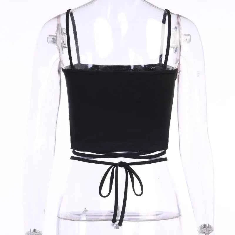 Gothic Women's Print Suspender Sleeveless Square Neck Slim Crop Top