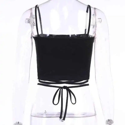 Gothic Women's Print Suspender Sleeveless Square Neck Slim Crop Top - Pedlar's Attic