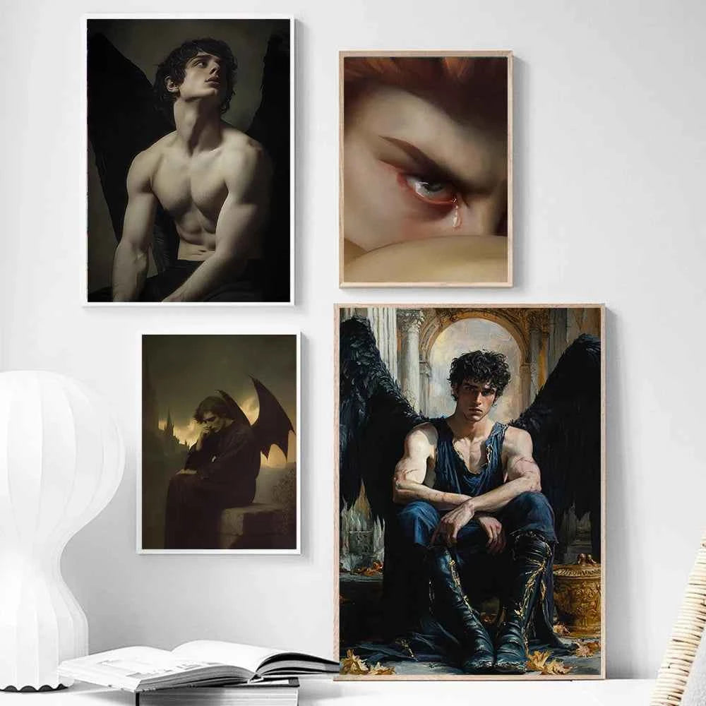 Dark Mysterious Retro Aesthetic Myth Hell Fallen Angel Portrait Poster Canvas Print Art