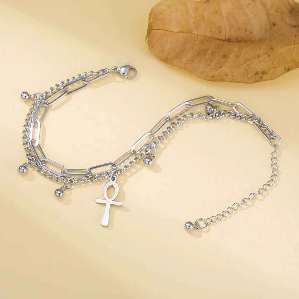 Dawapara Ankh Cross Bracelet Religious Ancient Egyptian Key To Life Prayer Amulet Supernatural Stainless Steel Jewelry