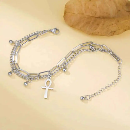 Dawapara Ankh Cross Bracelet Religious Ancient Egyptian Key To Life Prayer Amulet Supernatural Stainless Steel Jewelry - Pedlar's Attic