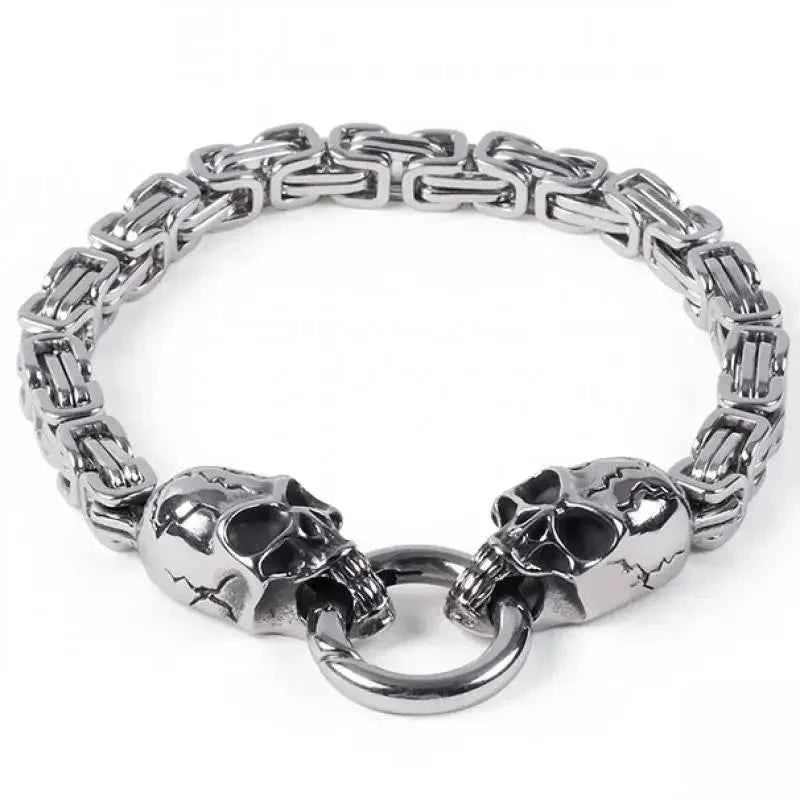 Stainless Steel Nordic Double Wolf Head Bracelet