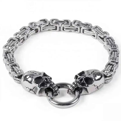 Stainless Steel Nordic Double Wolf Head Bracelet - Pedlar's Attic